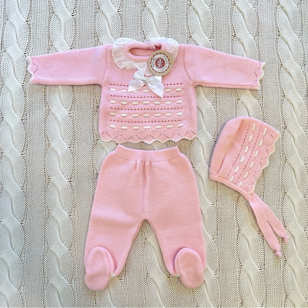 Andrea Milano Pink Knit 3pc Baby Matching Set